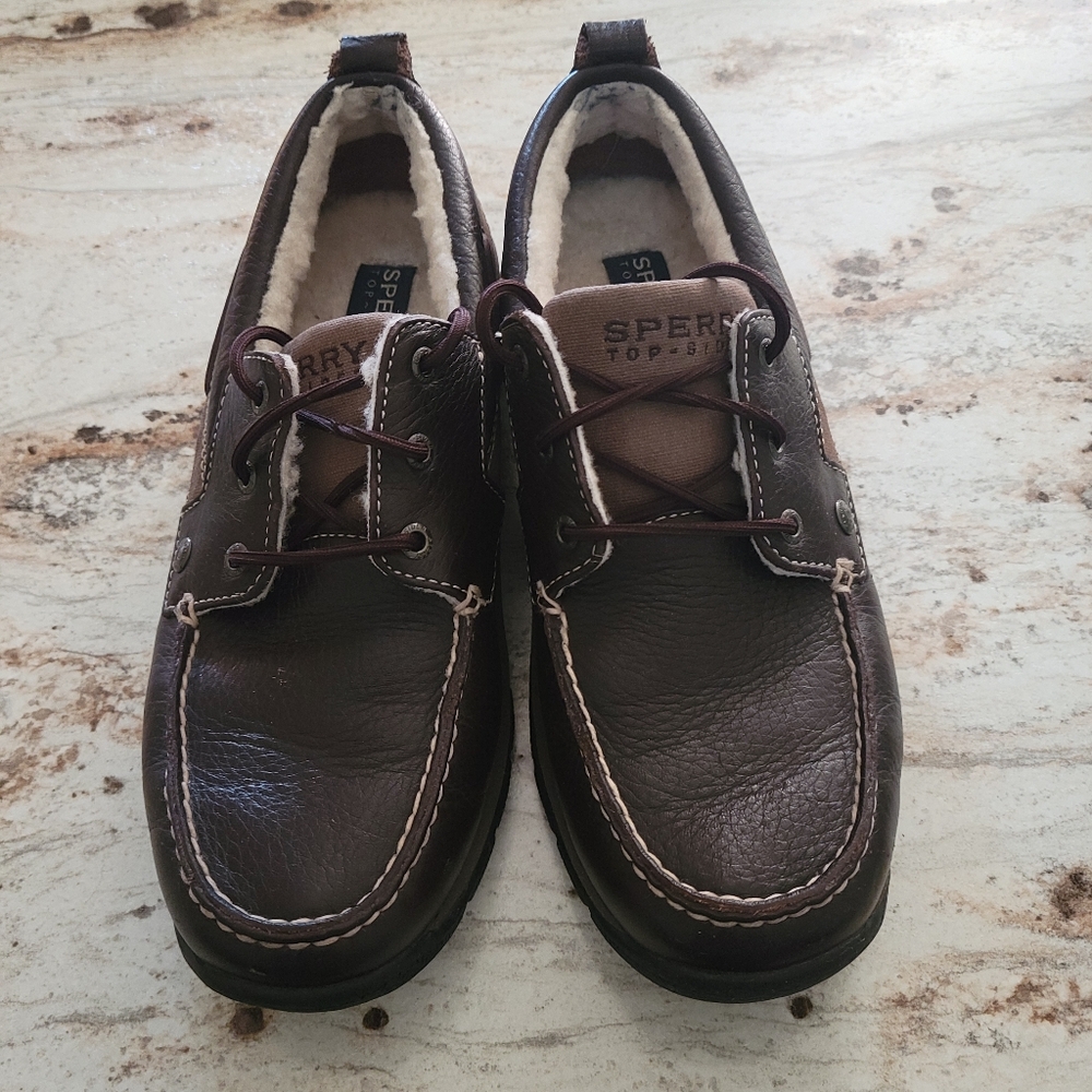 Sperry Women's Dark Brown Leather Boat Shoes, Size 9.5